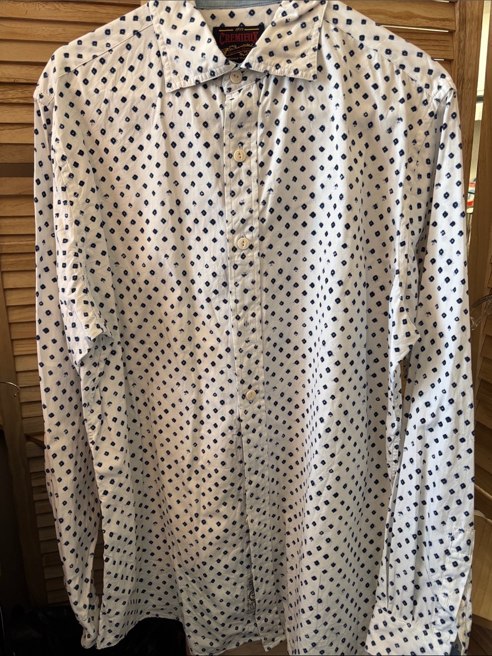Daniel Cremieux White Button-Down Shirt with Navy Pattern Large